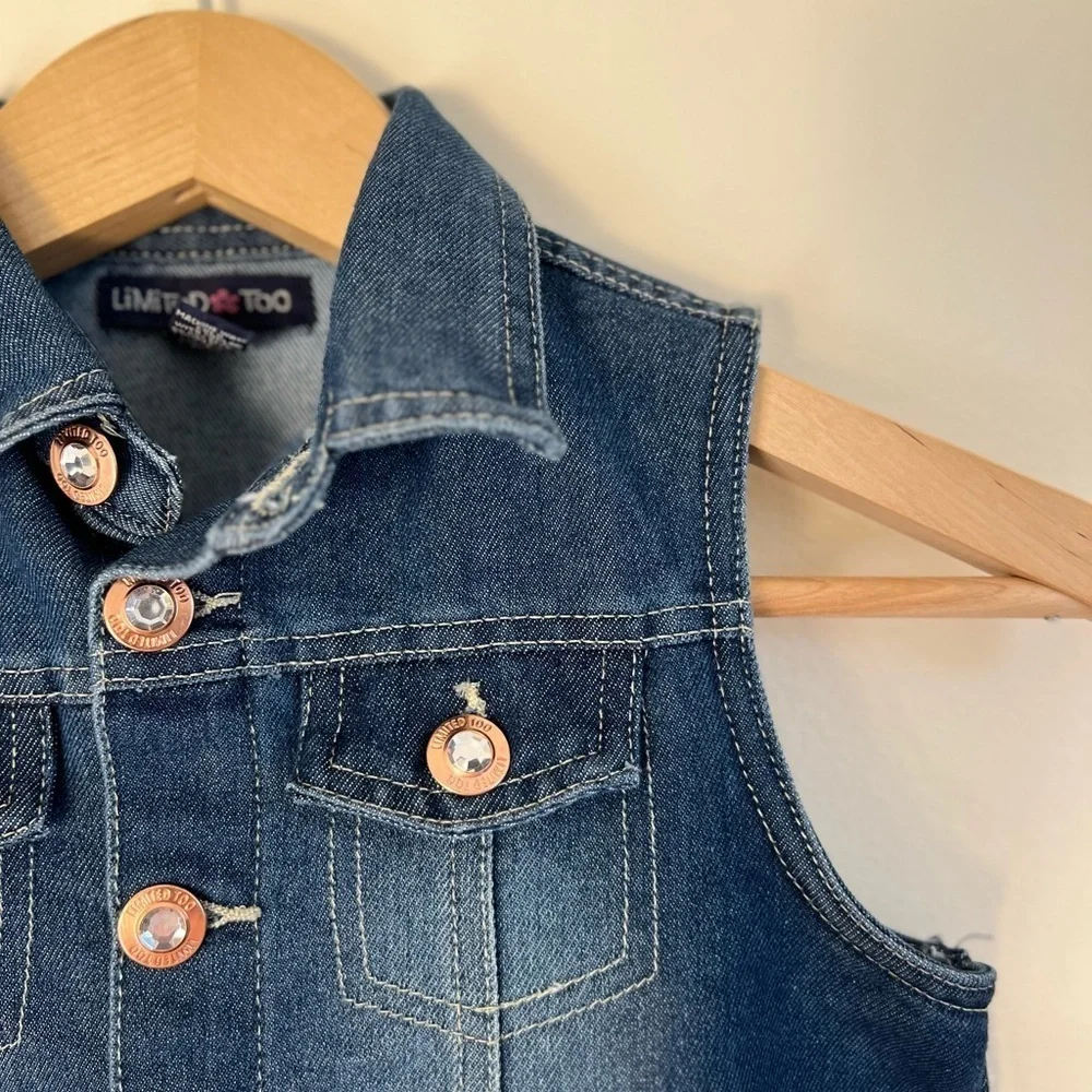 NEW Limited Too‎ Kids Vest sz 8 Blue Denim Button Up Jewelled Cotton Casual